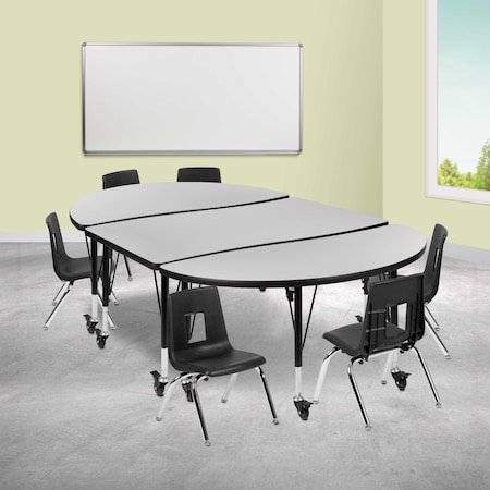 Flash Furniture Round 47.5 W, 76 L, 25 H, Chrome, Laminate, Particleboard, Plastic, Steel, Grey XU-GRP-14CH-A3048CON-48-GY-T-P-CAS-GG